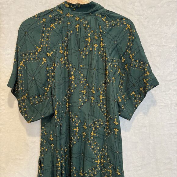 TOAST Bryn Midi Dress Pockets Green Navigation Print Floral Crepe Large - Picture 8 of 12